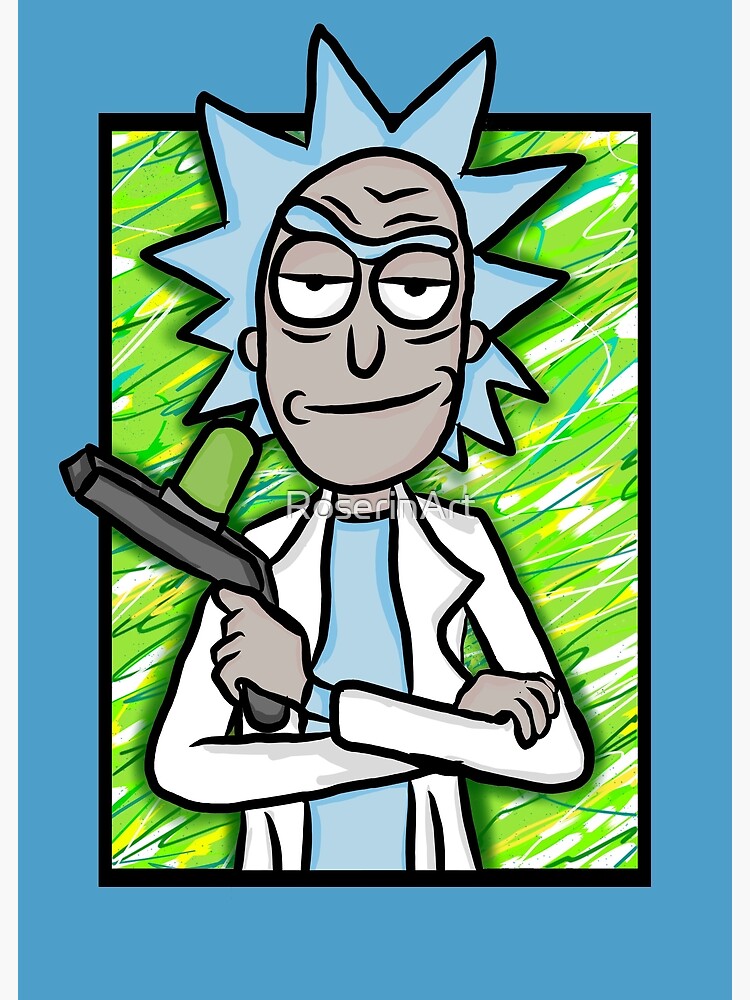 Rick Sanchez With Portal Gun Rick And Morty Greeting Card By Roserinart Redbubble