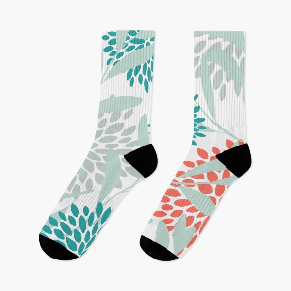 Item preview, Floral Leaves and Blooms Coral, Teal Green and White designed and sold by meggydesigns.