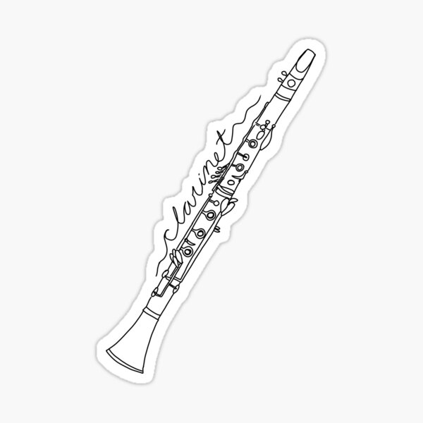 Black and White Clarinet Line Art With Cursive Sticker