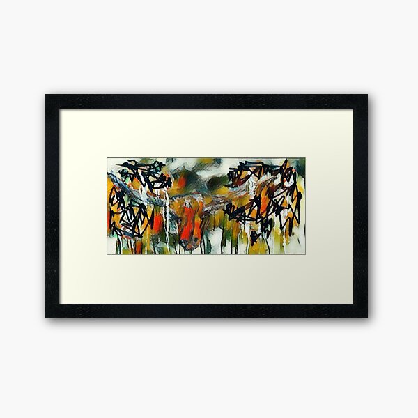 Longhorn Cow Art 7 designed and created by (c) Janet Watson Art Framed Art Print