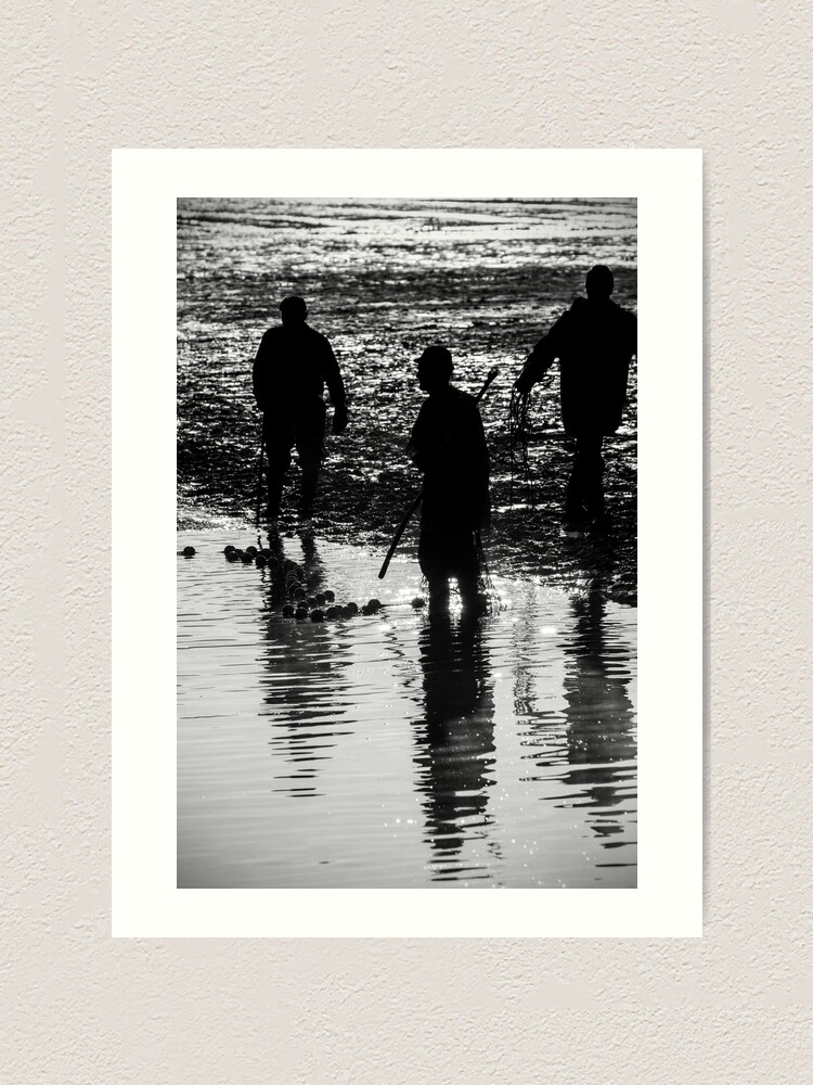 Fishermen silhouette fishing with net in french pond water iPhone