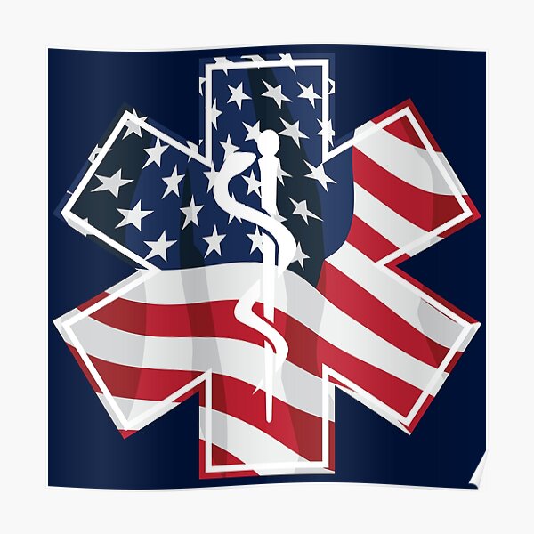 "Patriotic Paramedic EMT Medical Service Symbol with USA Flag Overlay" Poster by hobrath Redbubble