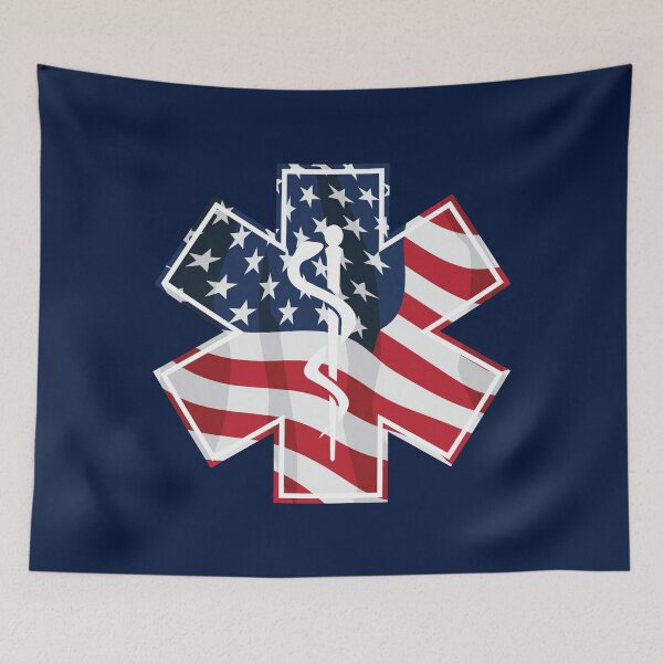 Item preview, Patriotic Paramedic EMT Star of Life Caduceus with USA Flag Overlay designed and sold by hobrath.