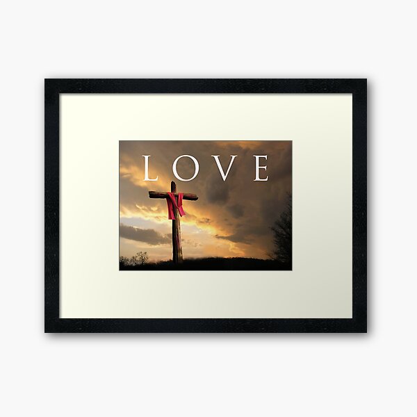 Cross in Storm with Love Framed Art Print