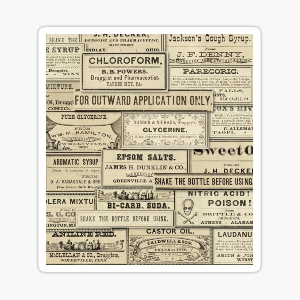 Collage of vintage pharmacy labels Sticker