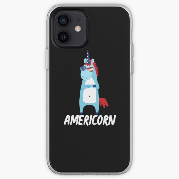 Americorn Cool Unicorn In Sunglasses American Flag Design 4th July National Holiday Proud Gift Graphic iPhone Soft Case