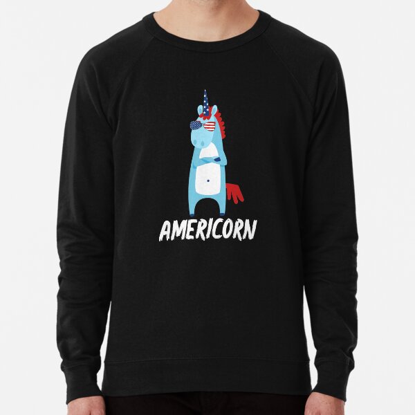 Americorn Cool Unicorn In Sunglasses American Flag Design 4th July National Holiday Proud Gift Graphic Lightweight Sweatshirt