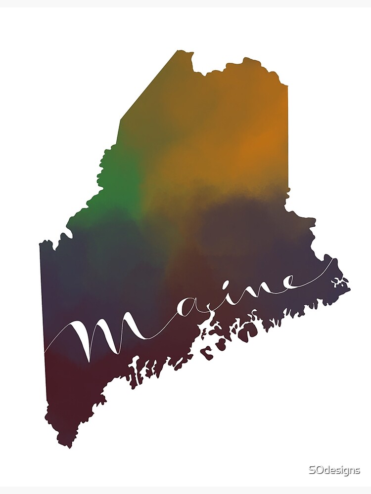 Maine Shape Outline Art Print By SOdesigns Redbubble   Flat,750x,075,f Pad,750x1000,f8f8f8 