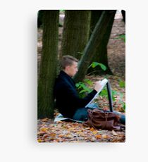 Young artist sketching in Middleheim Sculpture Park, Antwerp, Belgium Canvas Print