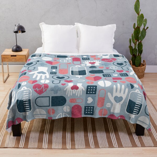 Item preview, Keep safe be healthy // pastel blue background navy blue red white and coral medicine elements designed and sold by SelmaCardoso.