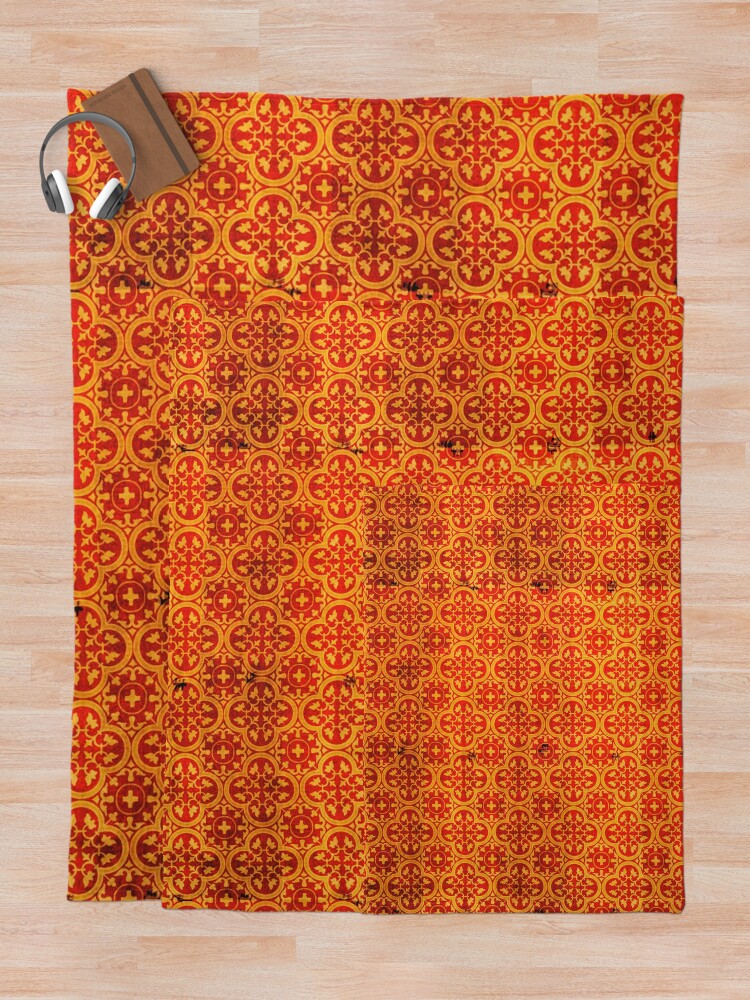 "Orange Traditional Oriental Moroccan Style Pattern" Throw Blanket for
