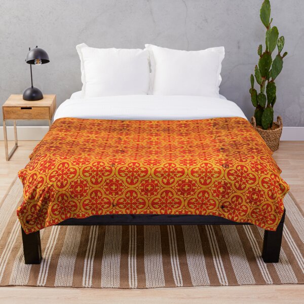 Orange Traditional Oriental Moroccan Style Pattern Throw Blanket