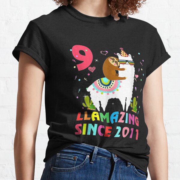 9 Years Old 9th Birthday Sloth Riding Llama Girls Kids Classic T-Shirt