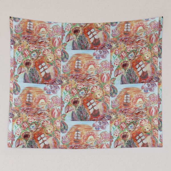 Item preview, Dream of ocean flowers and setting sun, orange, purple and boats designed and sold by ThereseLyssia.