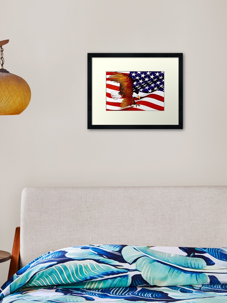 Thumbnail 1 of 7, Framed Art Print, American Flag and Eagle - Oil on Canvas designed and sold by RickSchroeppel.