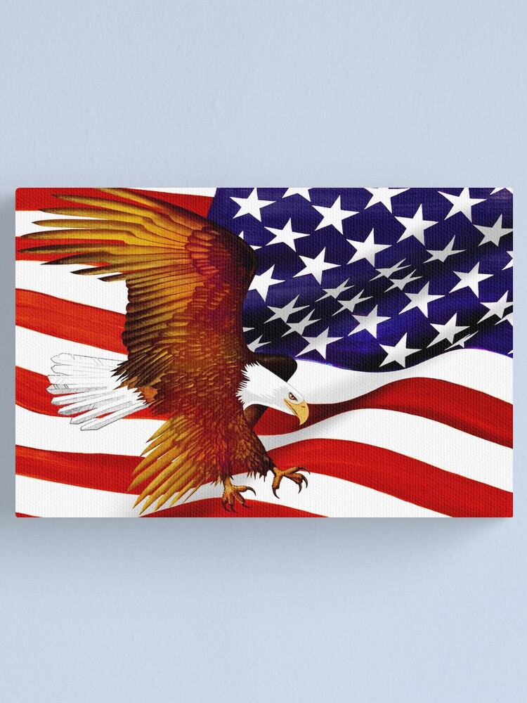 Thumbnail 2 of 3, Canvas Print, American Flag and Eagle - Oil on Canvas designed and sold by RickSchroeppel.