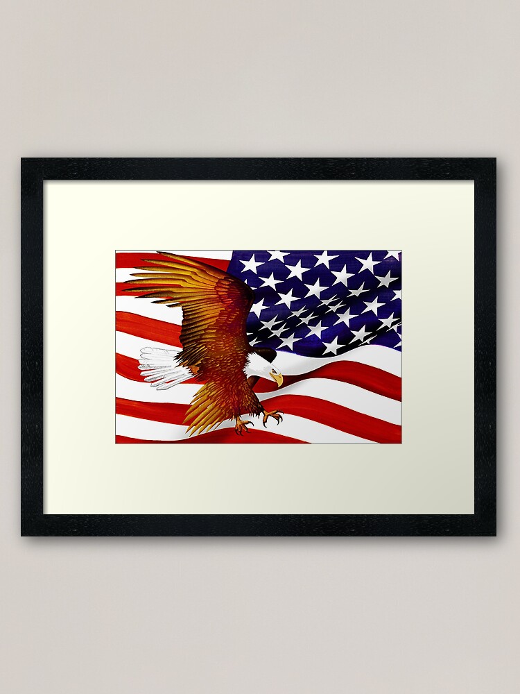 Thumbnail 2 of 7, Framed Art Print, American Flag and Eagle - Oil on Canvas designed and sold by RickSchroeppel.