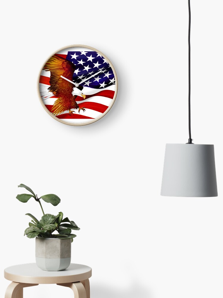 Thumbnail 1 of 4, Clock, American Flag and Eagle - Oil on Canvas designed and sold by RickSchroeppel.