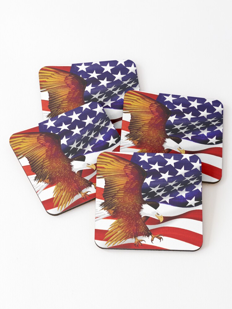 Thumbnail 1 of 5, Coasters (Set of 4), American Flag and Eagle - Oil on Canvas designed and sold by RickSchroeppel.