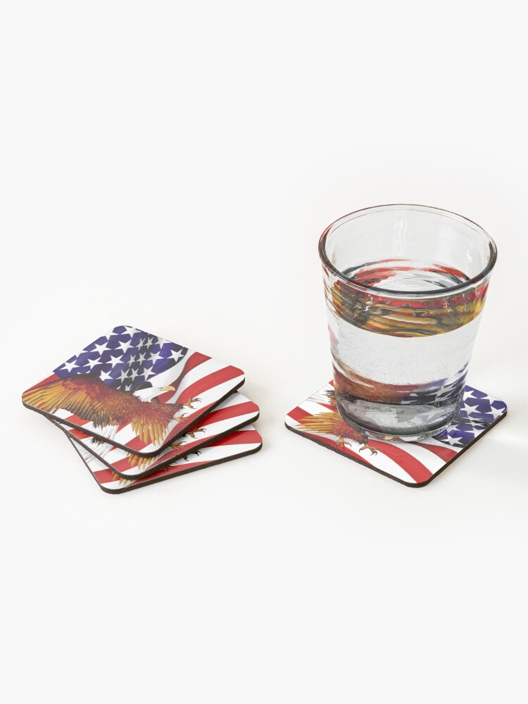 Thumbnail 2 of 5, Coasters (Set of 4), American Flag and Eagle - Oil on Canvas designed and sold by RickSchroeppel.