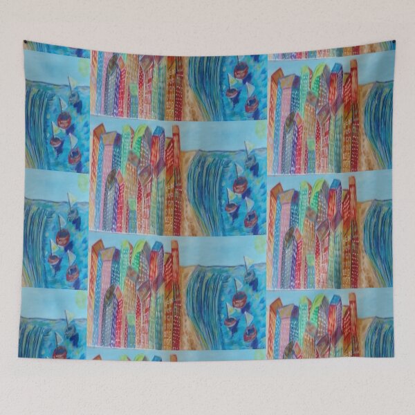 Item preview, Mexican beach, boats, skyscraper, building, #artistsupportpledge designed and sold by ThereseLyssia.