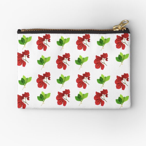 Red Flowers, Green Leaves Zipper Pouch