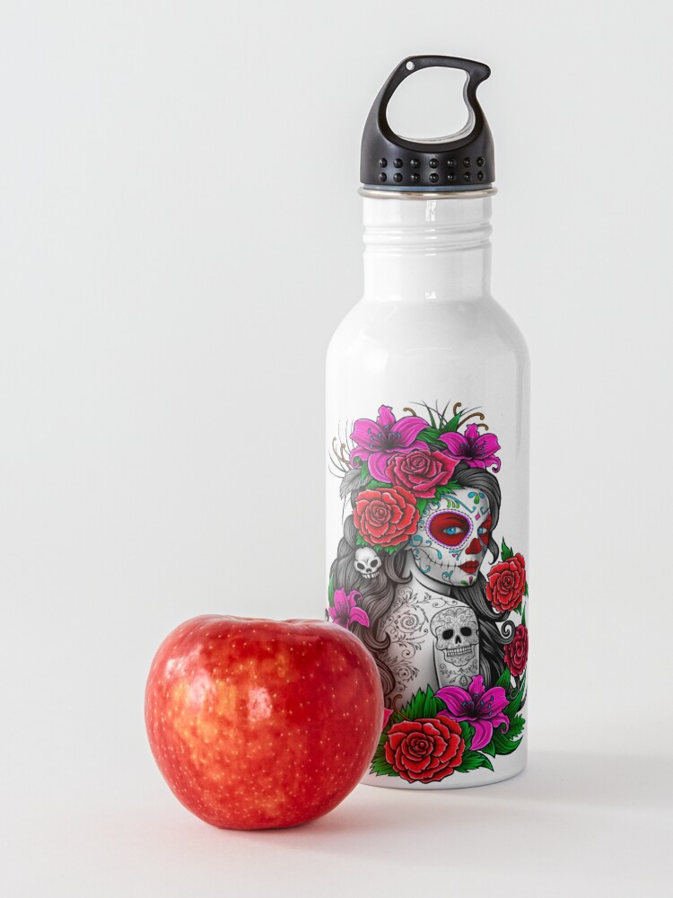 Alternate view of catrina mexican skull tattoo Water Bottle