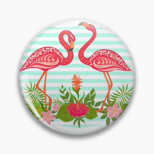 Item preview, Pink flamingo ornament on a striped turquoise background. Decorative ornament.  designed and sold by Skaska.