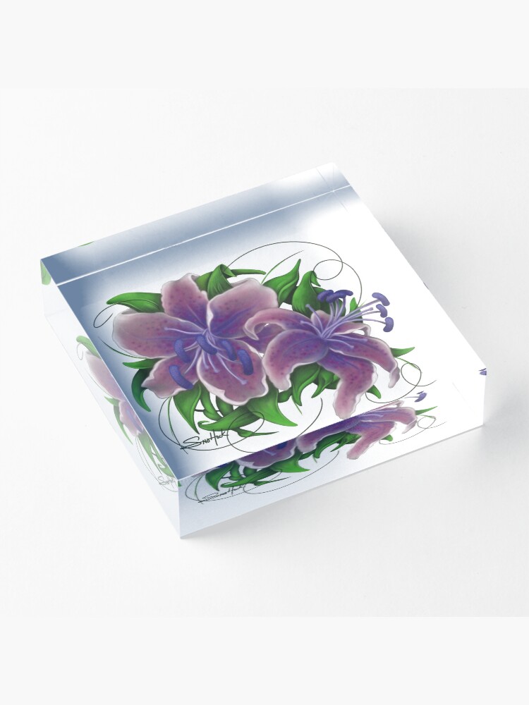 Alternate view of Twisted Purple Lillies Acrylic Block