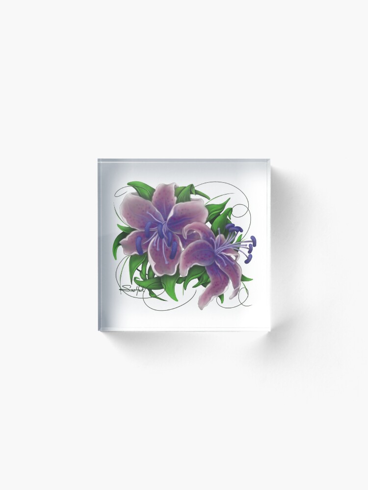 Alternate view of Twisted Purple Lillies Acrylic Block