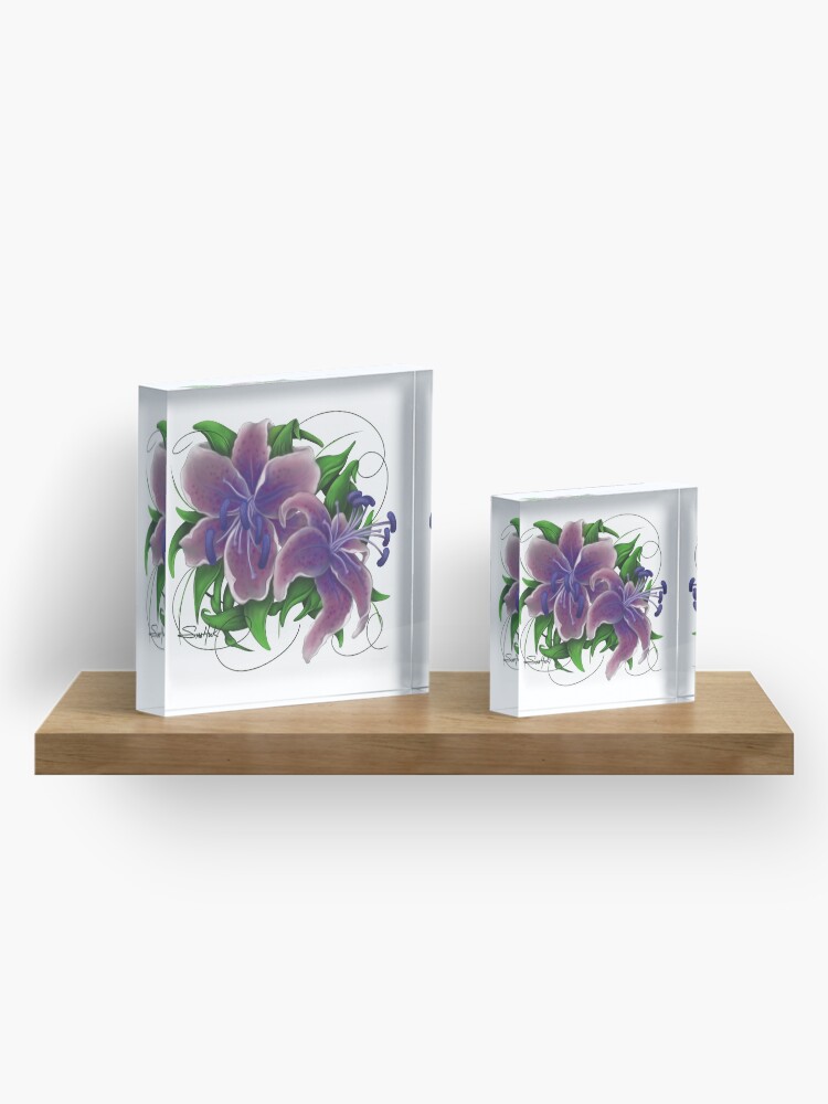 Alternate view of Twisted Purple Lillies Acrylic Block