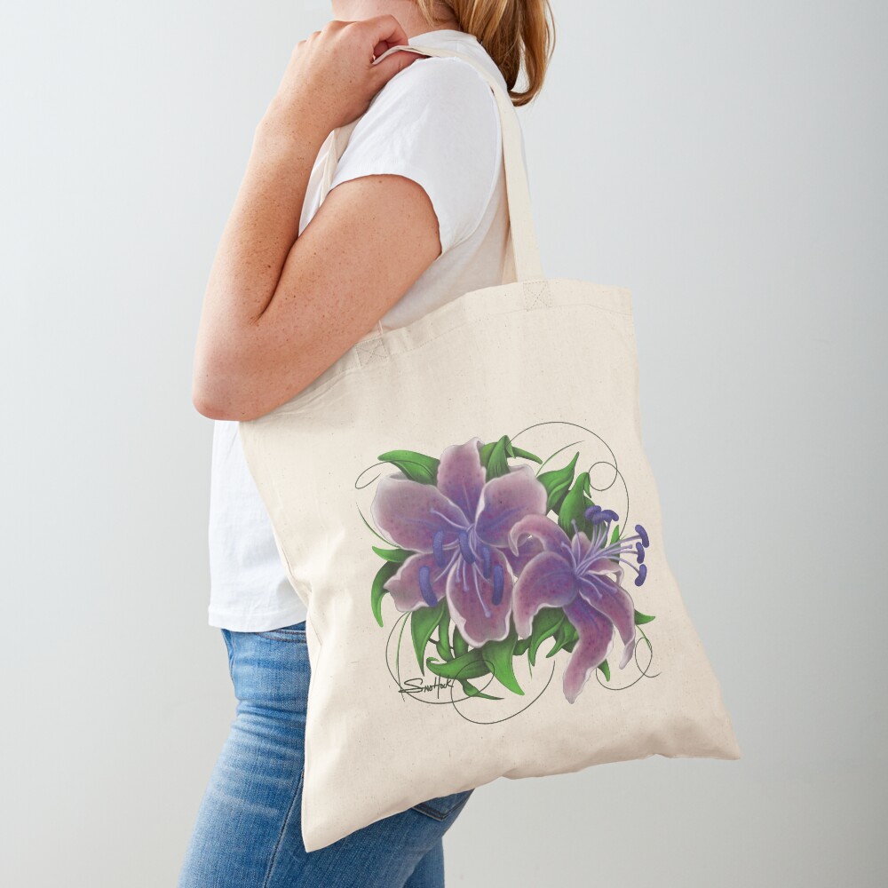 Twisted Purple Lillies Tote Bag