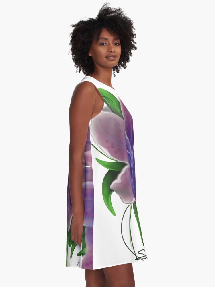 Alternate view of Twisted Purple Lillies A-Line Dress