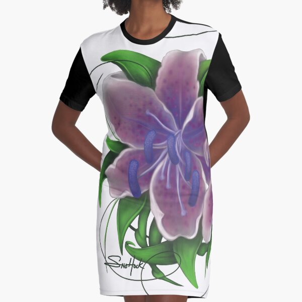 Twisted Purple Lillies Graphic T-Shirt Dress