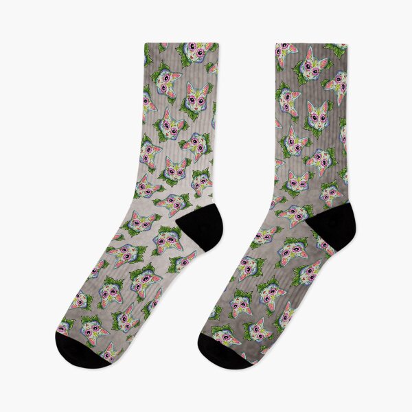 Item preview, Day of the Dead Cat in Grey Sugar Skull Kitty designed and sold by Pretty In Ink.