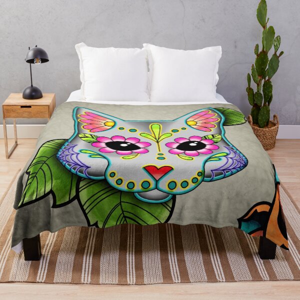 Item preview, Day of the Dead Cat in Grey Sugar Skull Kitty designed and sold by Pretty In Ink.