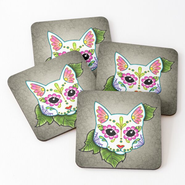 Item preview, Day of the Dead Cat in White Sugar Skull Kitty designed and sold by Pretty In Ink.