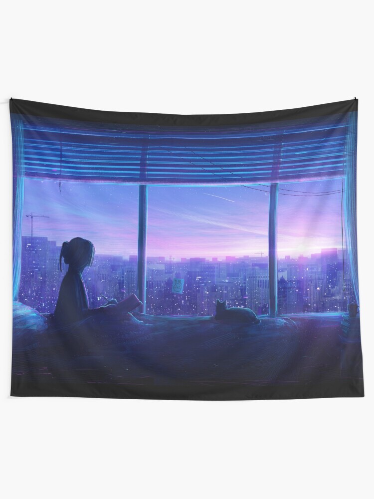 Alternate view of Anime night room Tapestry