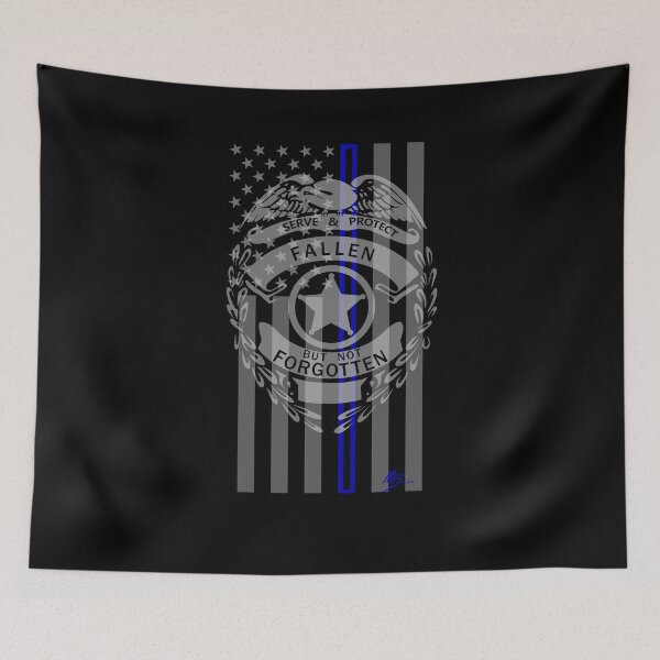 Item preview, FALLEN BUT NOT FORGOTTEN  law enforcement thin blue line american flag designed and sold by MortalDesigns.