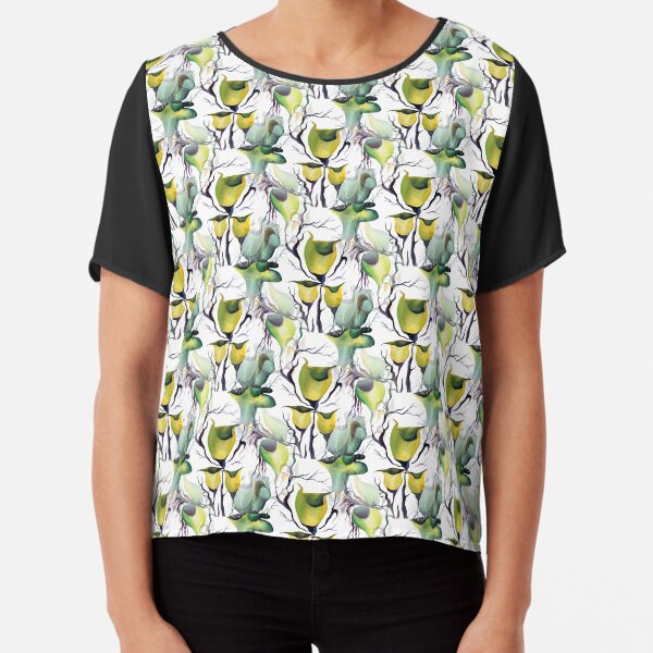 Seamless Pattern Tropical Exotic Plants in Bold Vibrant Green Colors Chiffon Top