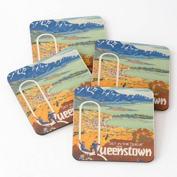 Artikelvorschau, Get in the Queue for Queenstown vintage travel poster entworfen und verkauft von stickart-marek.