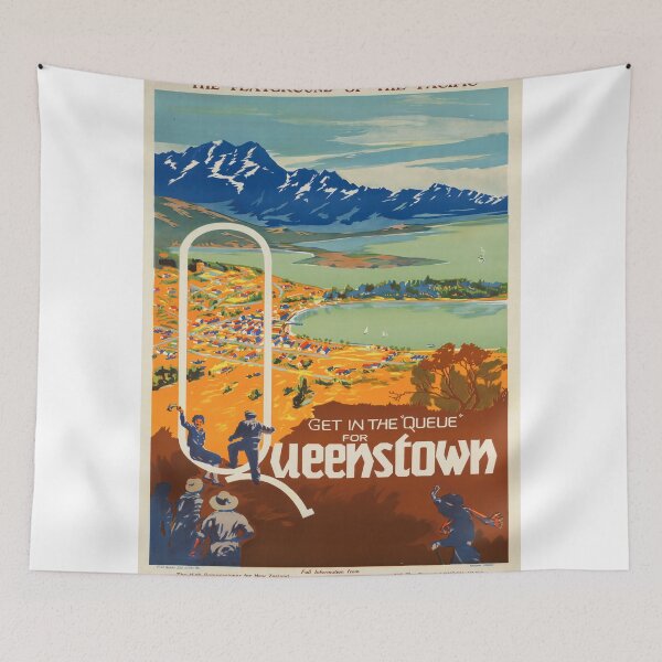 Artikelvorschau, Get in the Queue for Queenstown vintage travel poster entworfen und verkauft von stickart-marek.