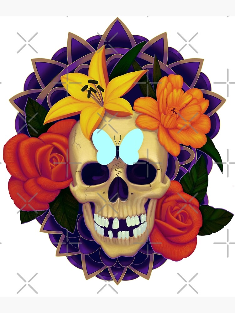 Skull And Flowers Mandala Tattoo Art Design Greeting Card By Kamiartist Redbubble