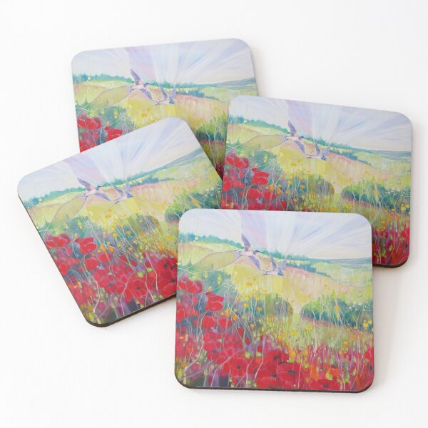 Item preview, Summer on the Downs, landscape with poppies and swallows. designed and sold by Gill Bustamante.
