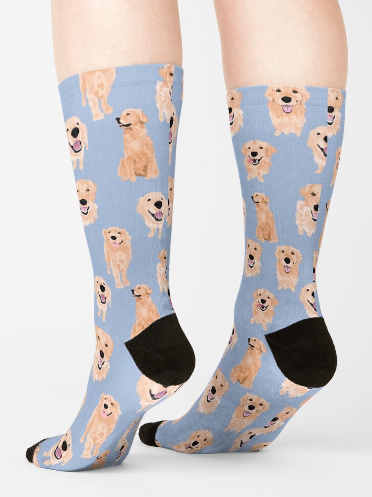 Alternate view of Golden Retrievers on Blue Socks