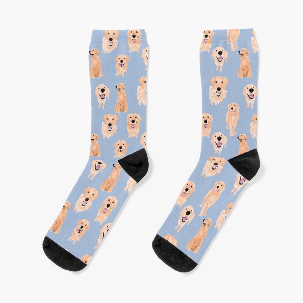 Golden Retrievers on Blue Socks