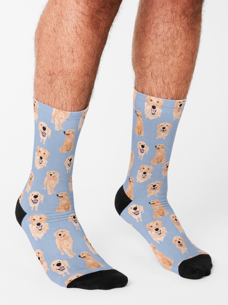 Alternate view of Golden Retrievers on Blue Socks