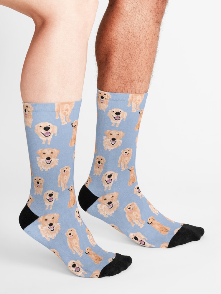 Alternate view of Golden Retrievers on Blue Socks