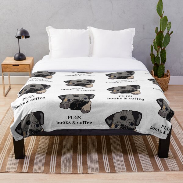 PUGS BOOKS & COFFEE Throw Blanket