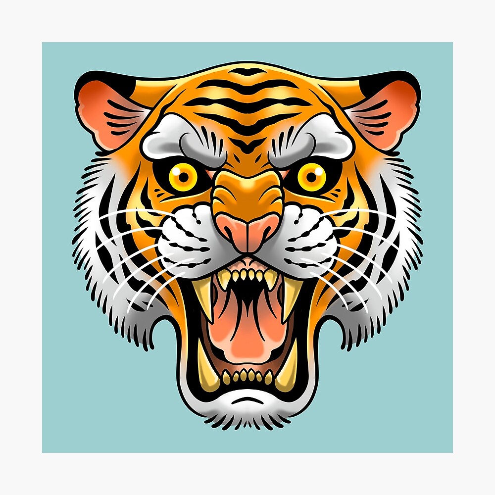 Traditionelles Tiger Tattoo Poster Von Virginia Varg Redbubble